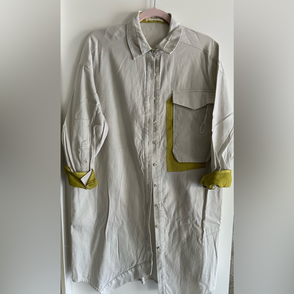 Stylish Long Sleeve Shirt Dress with Olive Accents